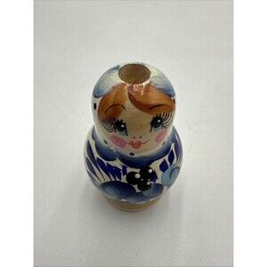 Vintage Russian Matryoshka Wooden Nesting Doll Toothpick Holder 2" Tall